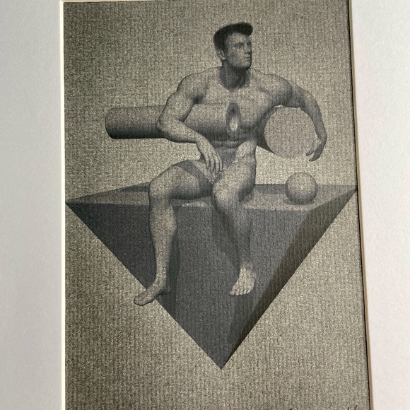 Signed Original Drawing Illustration of Male Figure & Geometric Shapes - Picture 7 of 9